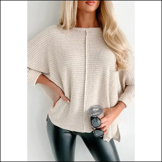 Apricot Wfle Knit: so Cozy Youll Batwing Outta Bed! 😴 - s - Long Sleeve Tops