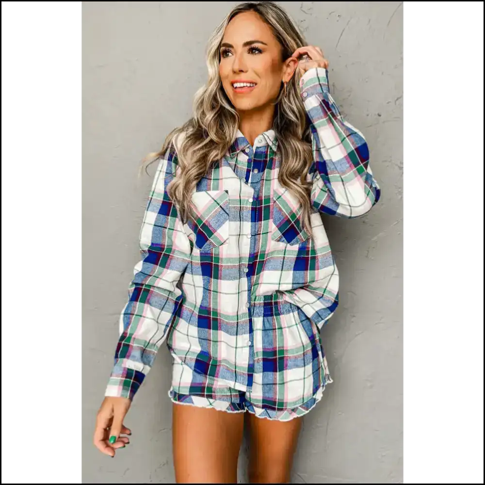 Blue Plaid Pajama Set: Netflix & Chill Needful Things 😴 - Loungewear Set