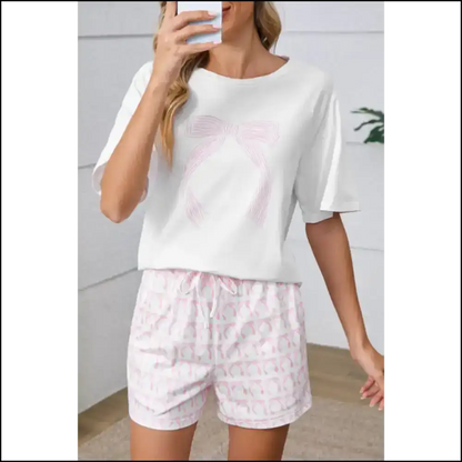 Pink Bow Knot Pajama Set: Runway Ready (naptime Approved) 🎀 Needful Things - s - Loungewear Set