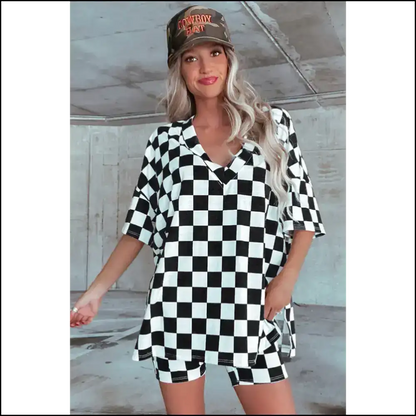 Chic Black Checkered Pajama Set: Needful Things Hug 🖤 - Loungewear Set