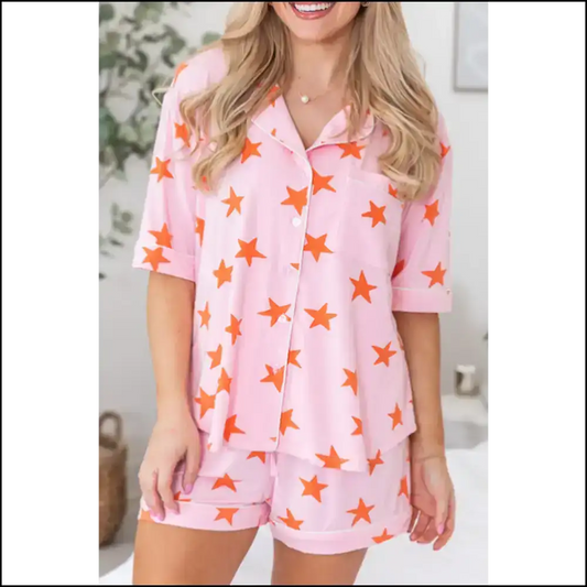 Pink Stars Pajama Set: Sleep Like a Celestial Queen Duh! 👑 Needful Things - s - Loungewear Set