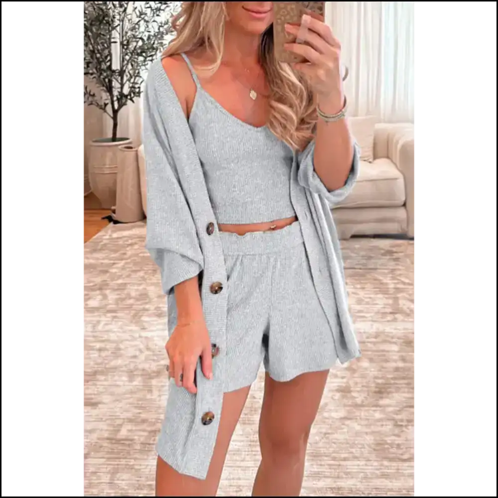 Light Grey Rib Crop Camisole Pajama Set: Netflix & Chill 😴 - s - Loungewear Set