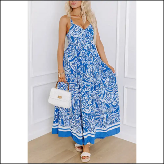 Blue Floral v Neck Maxi Dress: from Zero to Goddess 💙 Needful Things - Dresses