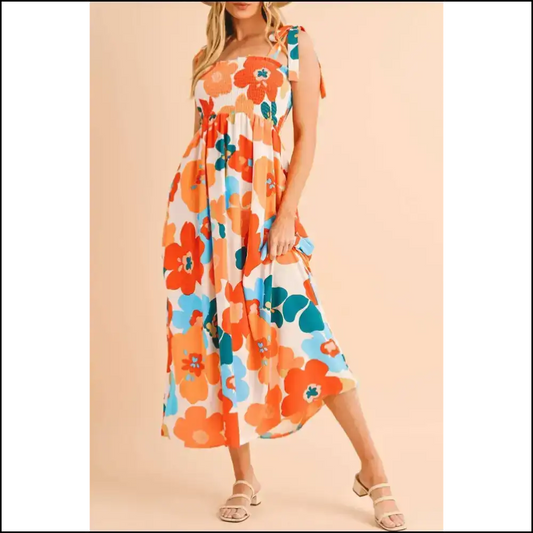 Vibrant Orange Smocked Maxi Dress: Groovy Queen 👑 - s - Dresses