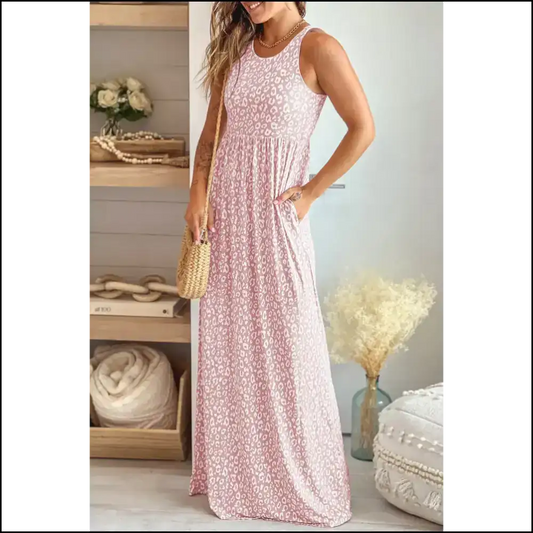 Pink Sleeveless Leopard Print Dress: Hear me Roar! 🐆 Needful Things - s - Maxi Dresses