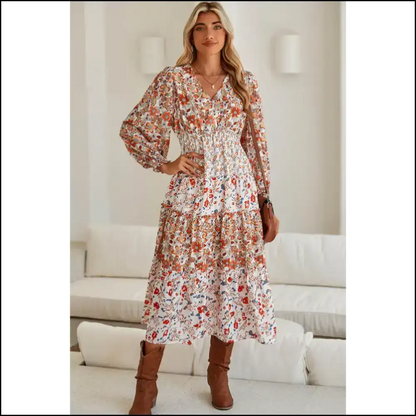Khaki Floral Print Dress: Queen no Crown Needed 👑 Midi Dresses
