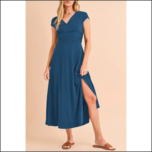 Peacock Blue Deep v Midi Dress: Dress to Impress (or at Least Slightly Amuse) 👗 Needful Things Dresses