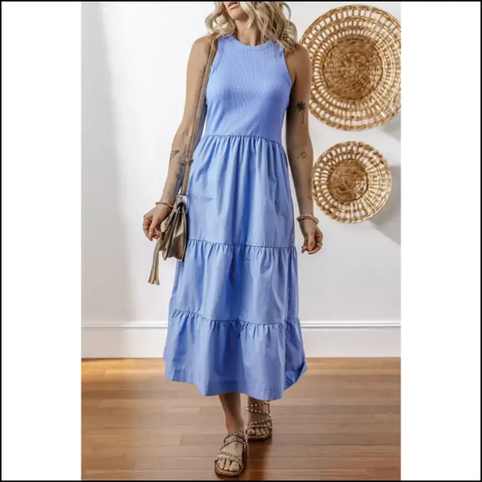 Myosotis Ribbed Vest Patchwork Tiered Midi Dress: Goddess 👑 (needful Things) - Dresses