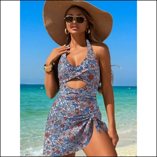 Make Waves in our Chic Cutout Halter: Confidence Never Looked so Good! 🌊✨ - Ashleigh Blue / m - One-piece