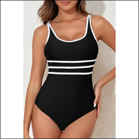 Dive Into Summer Sass with our Contrast Trim Scoop Neck Swimwear 🌊✨ Black / s one Piece