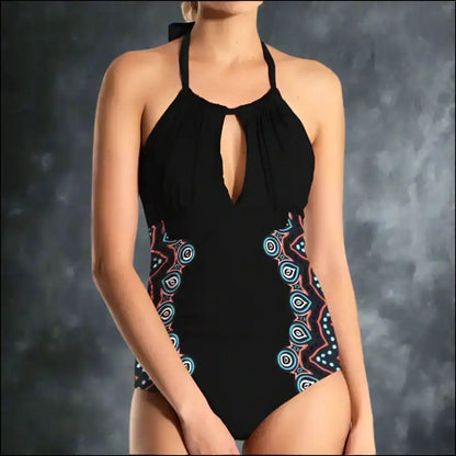 Dare to Bare: Fam-fam Cutout Printed Halter for Bold Beach Babes! - Black / s - One-piece