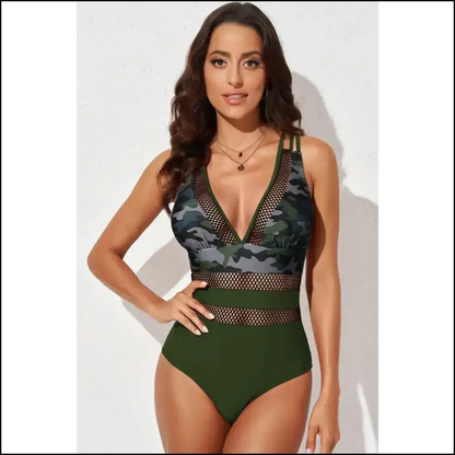 Flirty Floral Mesh Plunge one Piece Swimsuit Green / 2xl