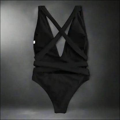 Halter Neck Deep v Tied One-piece Swimsuit - Black / l