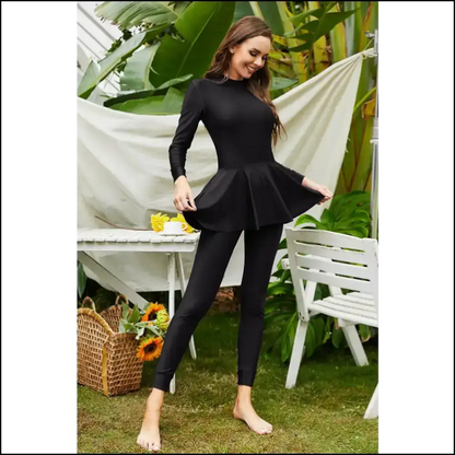 Surf’s Up in Style: Mock Neck Long Sleeve One-piece for Baywatch Dreams 🌊🩱 - Black / m - One-piece