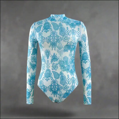 Dare to Flare in a Mock Neck Long Sleeve One-piece: Sun’s out Fun’s Out! 🌊✨ - Light Blue / m - One-piece