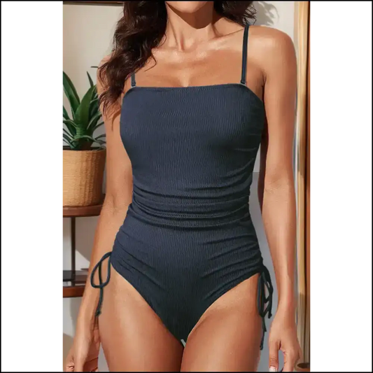 Navy Blue Cutout Ribbed one Piece Swimsuit: Beach Goddess 🧜‍♀️ Needful Things - One-piece