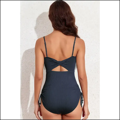 Navy Blue Cutout Ribbed one Piece Swimsuit: Beach Goddess 🧜‍♀️ Needful Things - One-piece