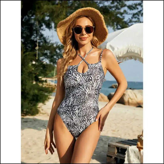 Dive Into Summer with our Printed Halter Neck Mermaid Magic! - Black White / l - One-piece