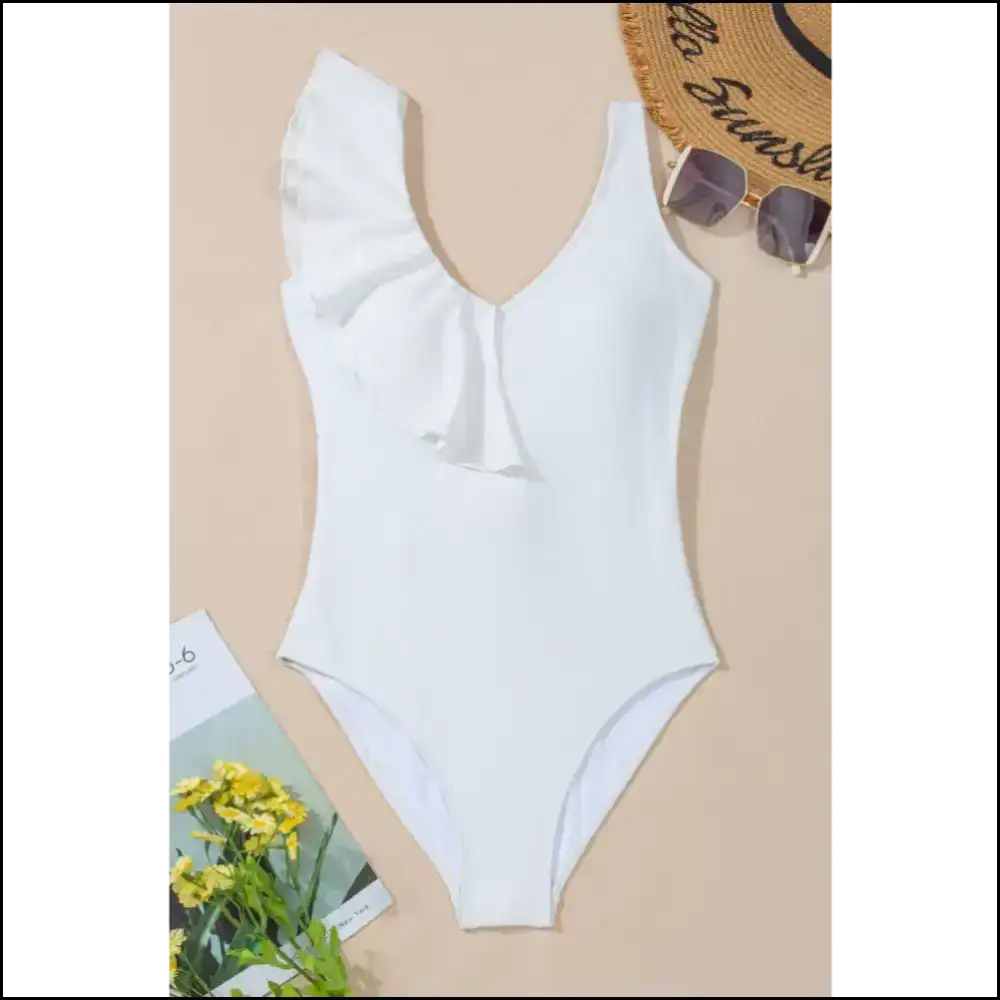 Dive Into Summer with our Ruffled V-neck Wide Strap One-piece! 💦👑 - One-piece