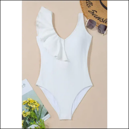 Dive Into Summer with our Ruffled V-neck Wide Strap One-piece! 💦👑 - One-piece