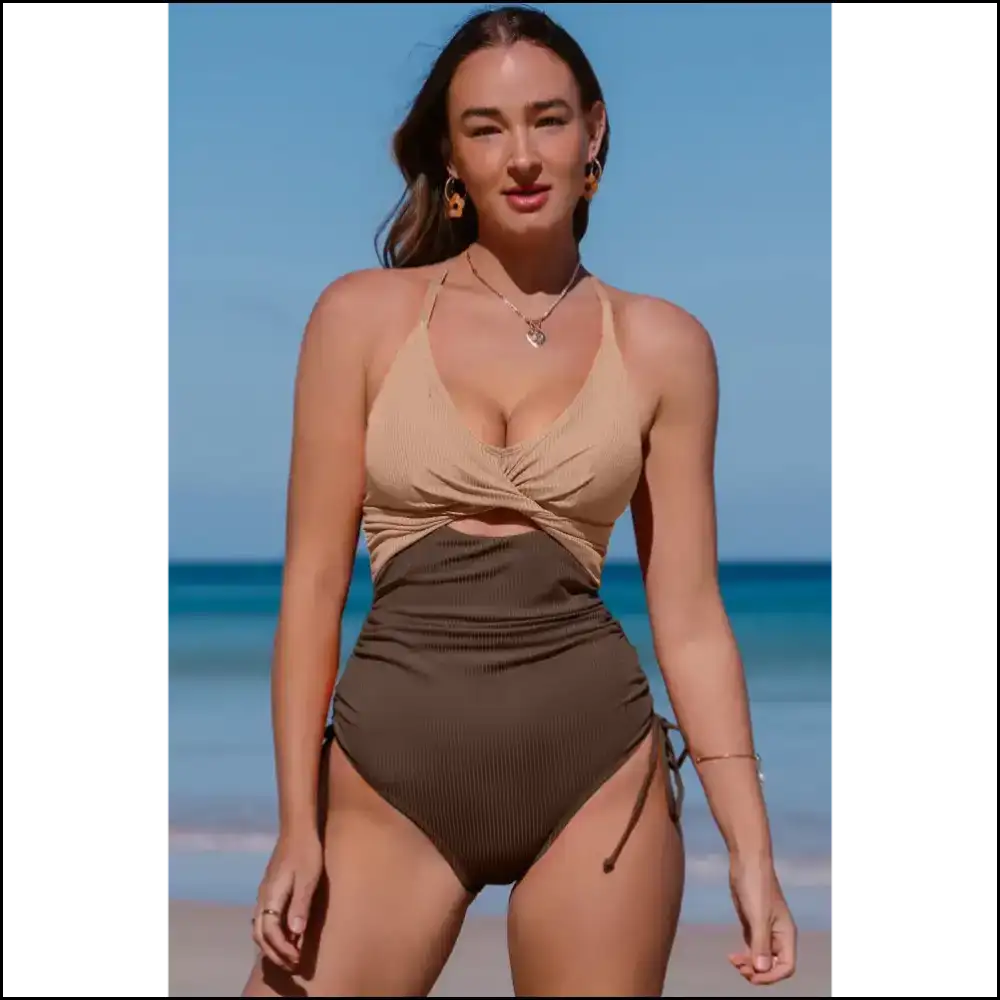 Dive Into Awesomeness with our Sassy Cutout V-neck Swimwear at Needful Things! - Beige / s - One-piece