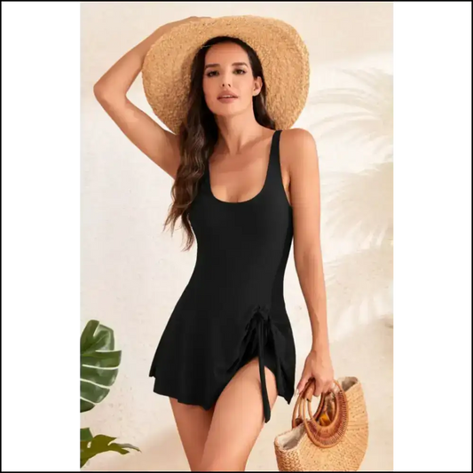 Dive Into Goddess Mode with our Scoop Neck Drawstring Swimwear! 🌊 - Black / s - One-piece