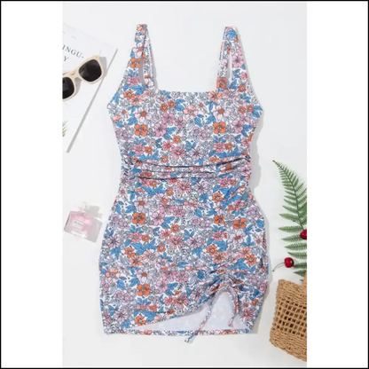 Diving Into Summer in Style: Get your Chic Drawstring Printed Swim Dress! 🌊✨ - One-piece