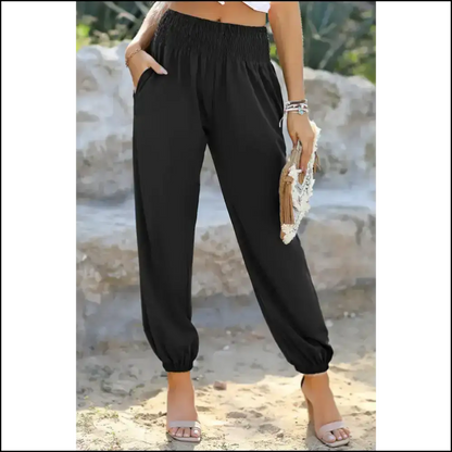 Smocked High Waist Joggers: Pants so Good Theyre Basically Legal Crack Black / s