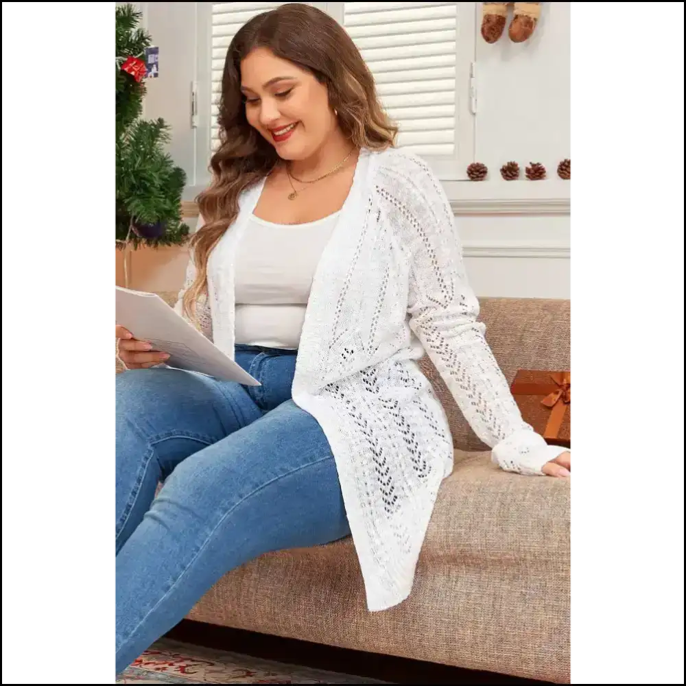 Chic White Plus Size Eyelet Knit Cardigan: your New Bff! Sweaters&cardigans