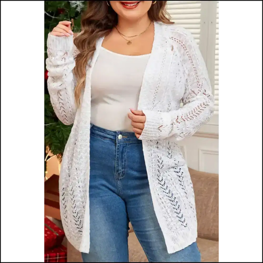 Chic White Plus Size Eyelet Knit Cardigan: your New Bff! 1x - Sweaters&cardigans