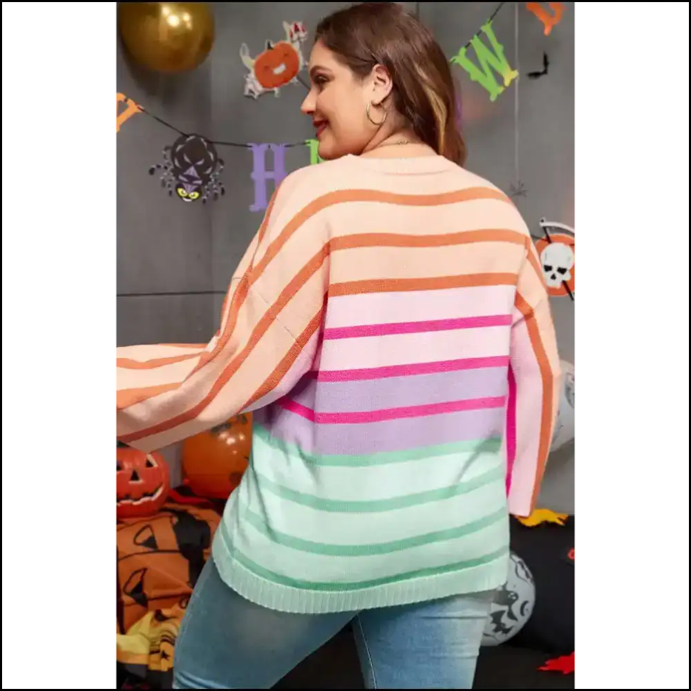 Needful Things: Stripe Color Block Sweater - Curves! 💖stripes so Bright They’ll Blind your Ex. 😎 Pink - Plus Size Sweaters&cardigans