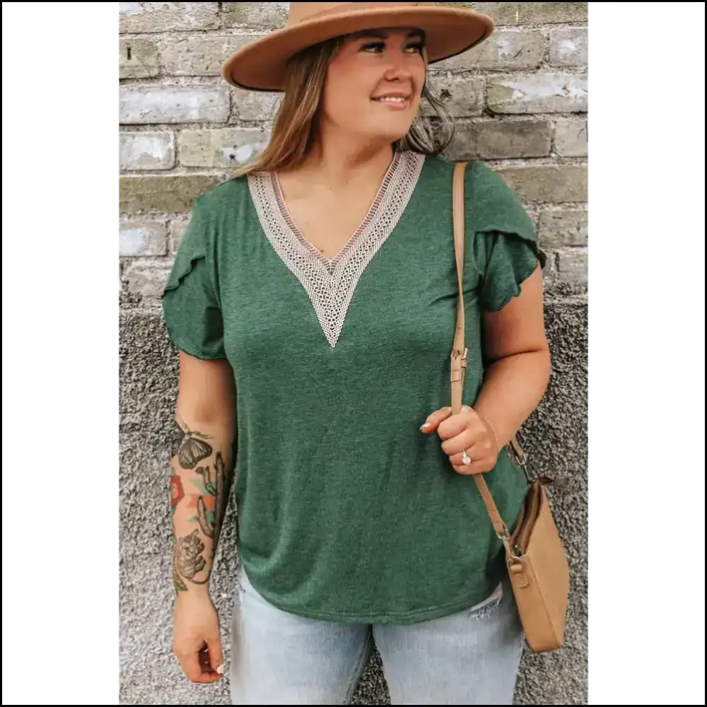 Blackish Green Blouse: Needful Things Hides your Sins with Style 😈 Contrast v Neck! - Plus Size Tops