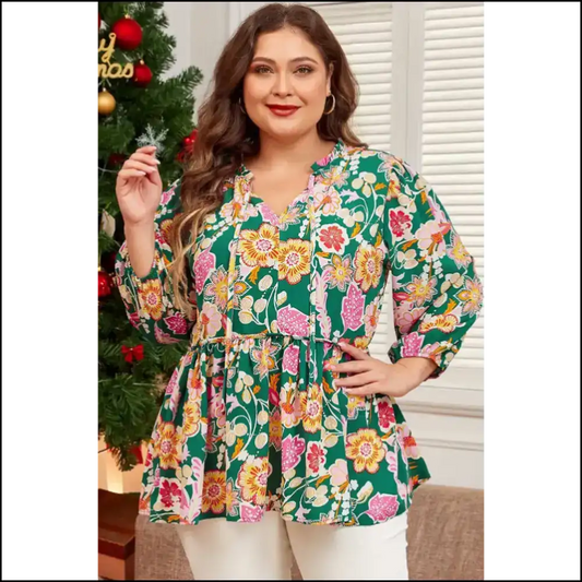 Green Floral v Neck Babydoll: Daisy Dukes of Hazzard Size 🌼 Plus Tops
