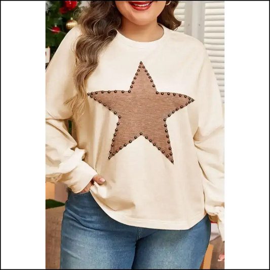 Beige Star Pattern Studded: I’m Basically a ✨ / 1x Plus Size Tops