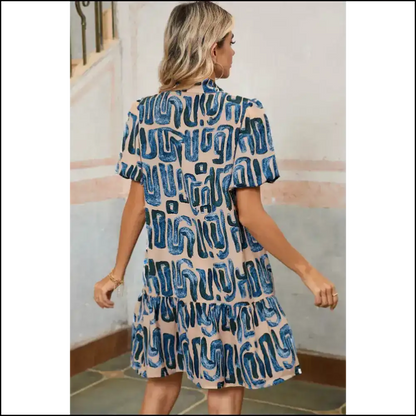Beige Abstract Print Dress: Park Strolls & Questionable Choices 😉 - Short Dresses