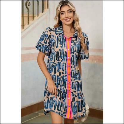 Beige Abstract Print Dress: Park Strolls & Questionable Choices 😉 - Short Dresses