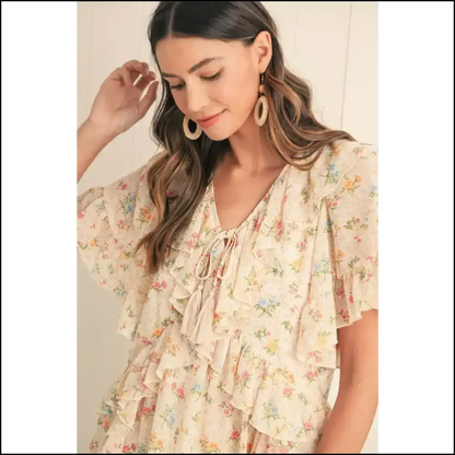 Apricot Boho v Neck Floral: Dress so Good It’s Almost Illegal 😉 - Short Dresses