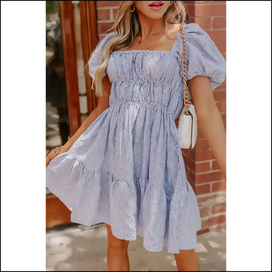 Sky Blue Stripe Babydoll Dress: Cute Needful Things - s - Short Dresses