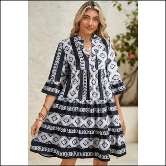 Black Abstract Print Boho Dress: Dress Like you Own the Place 😈 Needful Things / s Short Dresses