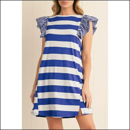 Needful Things: Black Stripe Ruffled Sleeve Dress - your New Bff 😂 - Sky Blue / s - Short Dresses