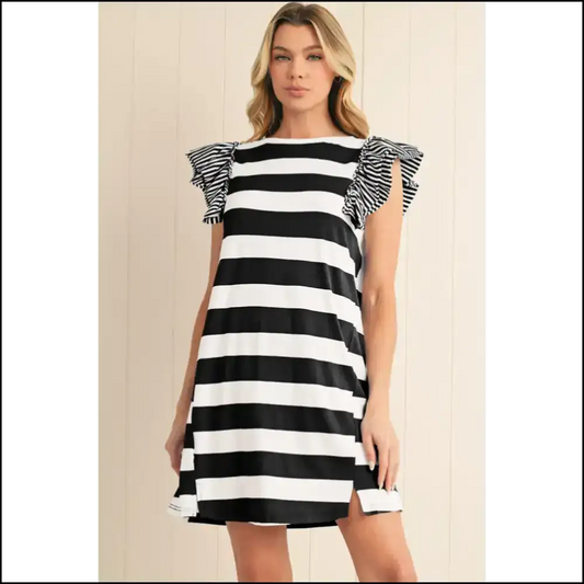 Needful Things: Black Stripe Ruffled Sleeve Dress - your New Bff 😂 - Short Dresses