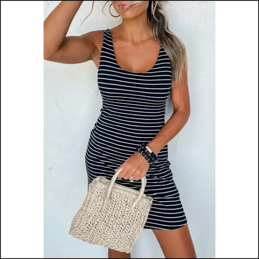 Black Striped Backless Dress: so Hot It’s Edgy 🖤 Stripe / s Short Dresses