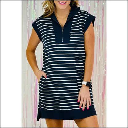 Navy Blue Striped Dress: Dangerously Cute! 💙 Needful Things - s - Short Dresses