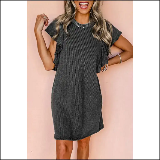 Black Crinkle Rib Mini Dress: Sexy Even Ter a Monday 😈 Needful Things - s - Short Dresses