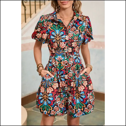 Boho Floral Bubble Sleeve Dress: Dress Like you! 🌼 - Multicolour / s - Short Dresses