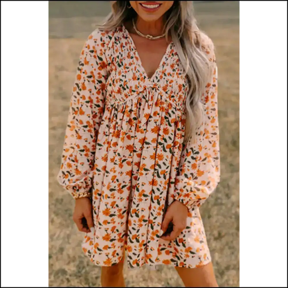 Beige Floral Smocked Dress: Twirl Into Trouble with Needful Things 😉 / s Short Dresses