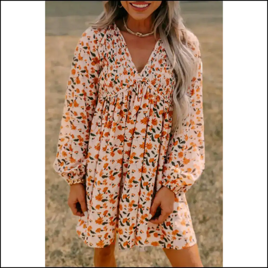 Beige Floral Smocked Dress: Twirl Into Trouble with Needful Things 😉 / s Short Dresses