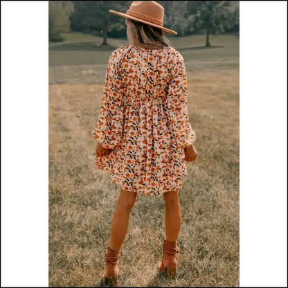 Beige Floral Smocked Dress: Twirl Into Trouble with Needful Things 😉 Short Dresses