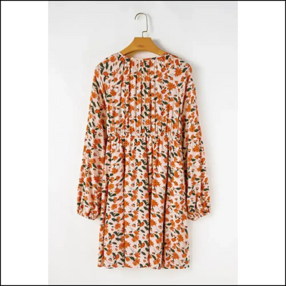 Beige Floral Smocked Dress: Twirl Into Trouble with Needful Things 😉 Short Dresses