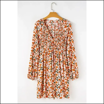 Beige Floral Smocked Dress: Twirl Into Trouble with Needful Things 😉 Short Dresses